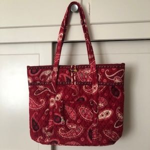 Vera Bradley Quilted Shoulder Tote Bag - Red, Pink, White with Black